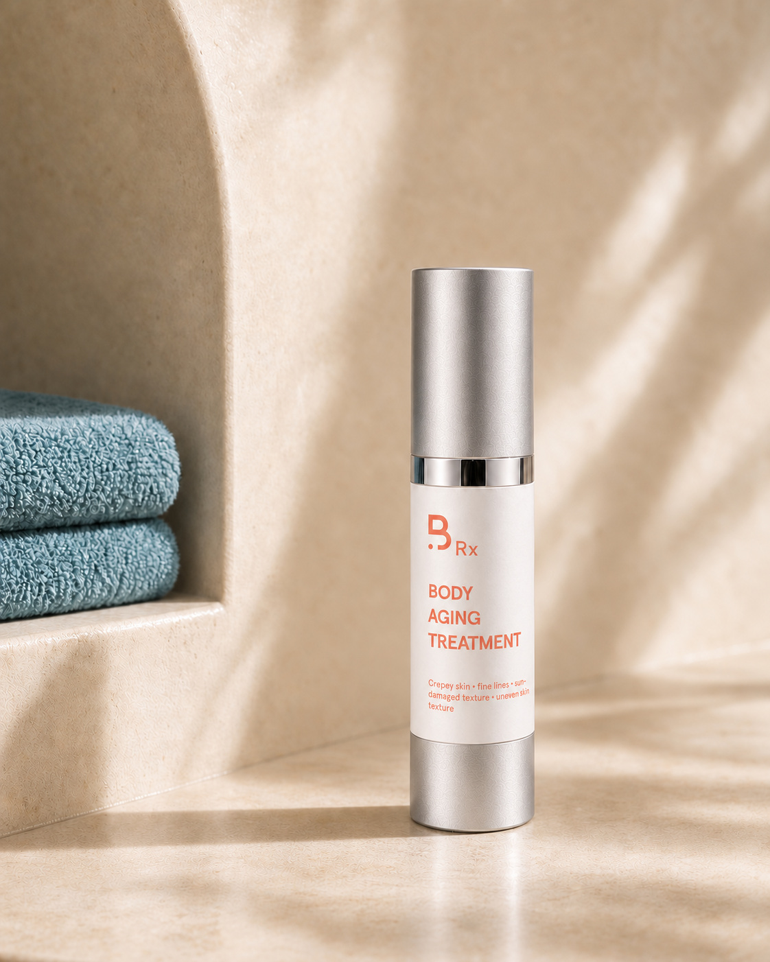 Advanced Body Renewal Cream packaging mockup in a bathroom setting